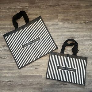 Saks Fifth Avenue Black Stripes Reusable Bag Pack 2 Bags Nylon Shopping Tote Re